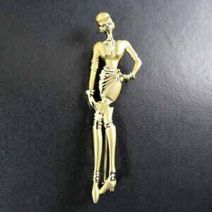 VINTAGE SIGNED AJC GOLD  TONE BROOCH PIN FASHION LADY (BR31)